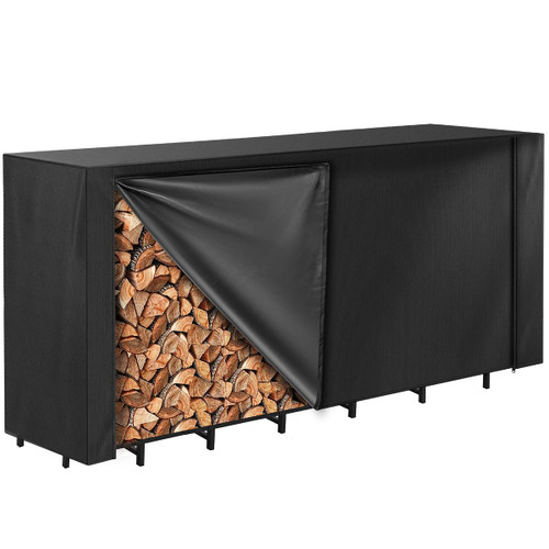 Vailge Firewood Rack Cover 8FT, Waterproof Firewood Rack Outdoor Cover with Full Front Zipper & Windproof Straps, Heavy Duty 600D Oxford Log Protector for All Seasons