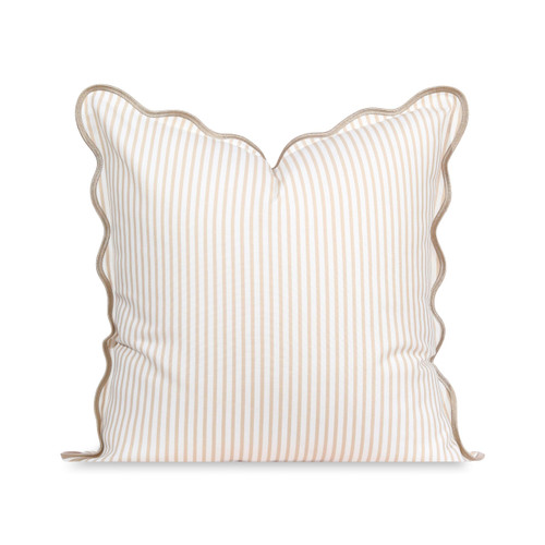 Hofdeco Premium Coastal Patio Indoor Outdoor Scalloped Throw Pillow Cover Only, 20"x20" Water Repellent for Backyard, Couch, Neutral Tan Print Stripes