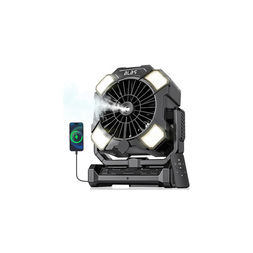 BLBS Misting Fan, Portable Camping Fan with 11oz Water Tank, 160Min Misting, 24000mAh Battery Powered Fans with 4 Speeds, 4 Timers, Light & Hook, Must-Have for Camping, Fishing, Beach & Hiking