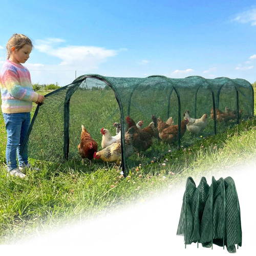 Chicken Runs for Yard,79" & 157" Extra Long Foldable Chicken Tunnels for Outside,All-in-One Kit with Sun Protection Net, Removable Door, Frame & Tools (Green, 157 * 21 * 32 inches)