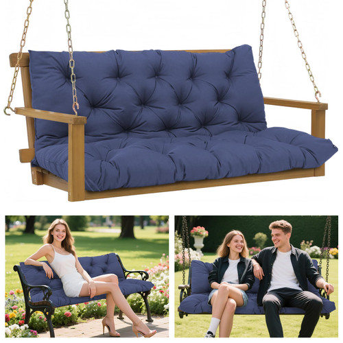 Porch Swing Cushions 60x40 Inch, 5" Extra Thick Waterproof Outdoor Swing Seat Cushion with Backrest & 8 Non-Slip Ties PP Cotton + Memory Foam Fill, Fade-Resistant 3-Seater Replacement for Patio Bench