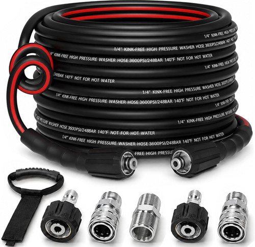 VIVIDWASH Flexible 1/4" Pressure Washer Hose 50FT,3600PSI Kink Resistant Power Washer Replacement Hose with Leak-Free M22-14/15mm&3/8" Quick Connect Kit,Used for Extension