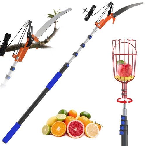 SKGPOLE 26FT Reach Pole Saw, Telescoping Tree Trimmer with 5-20FT Extension Pole, Sharp Steel Blade and Scissors, Fruit Picker, Extendable Long Handle Tree Pruner for Yard Garden Trees Palms Shrubs