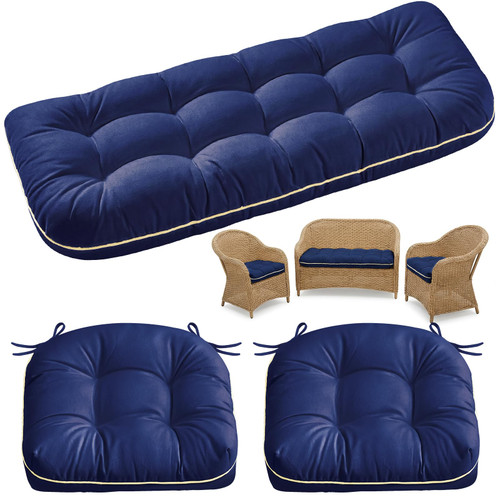 1 MIDDLE ONE Wicker Chair Cushions 3 Pieces Set for Outdoor Furniture, Replacement Patio Wicker Furniture Cushions, 1Pc Loveseat Cushion & 2Pcs Chair Cushions (Oxford-Blue)