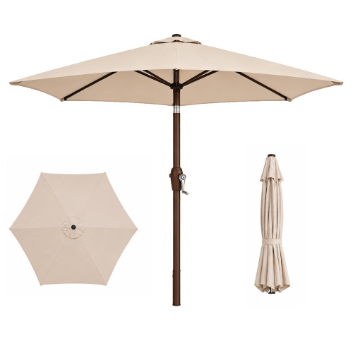 Patio Kingdom 7.5ft Patio Umbrella, Outdoor Table Market Umbrella with Smooth Crank Lift, 6 Windproof Fiberglass Ribs, UPF50+ UV Protection for Deck, Pool, Garden and Backyard, Beige
