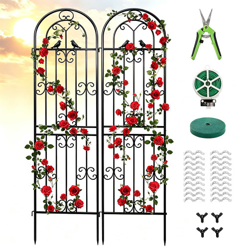 2 Pack 86.7" H x 19.7" W Metal Garden Trellis for Climbing Plants Outdoor, Black Lattice Panel, Sturdy Plant Support for Roses, Vines, Cucumbers & Vegetables