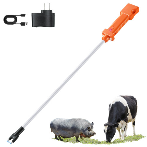 Cattle Prod, Rechargeable Electric Livestock Prod with 2 LED Lights, Waterproof Animal Prod for Livestock Management and Farm Ranch Herding, Cattle Prod with Flexible Shaft for Cows, Hogs, Dogs, Goats