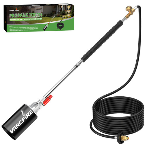 Propane Torch Weed Burner Kit, Heavy Duty Blow Torch with Self Igniter & 10FT Hose, High Output Flamethrower for Weeding, Roofing, Ice Melting, Road Marking,Charcoal