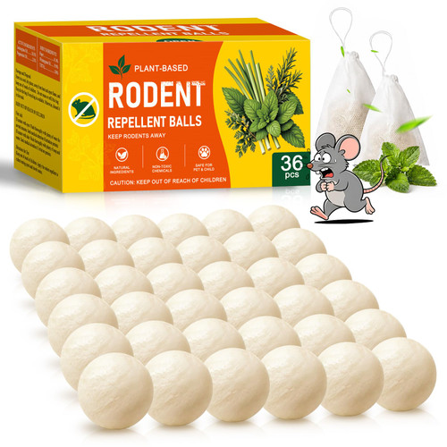 Mouse Rodent Repellent, 36 Pack Peppermint Oil Mice Repellent for Indoor & Outdoor Use, Moth Balls for Mice Rat Roach Spider Squirrel Ant, for Home Garage Basement Kitchen, Safe for Family & Pets