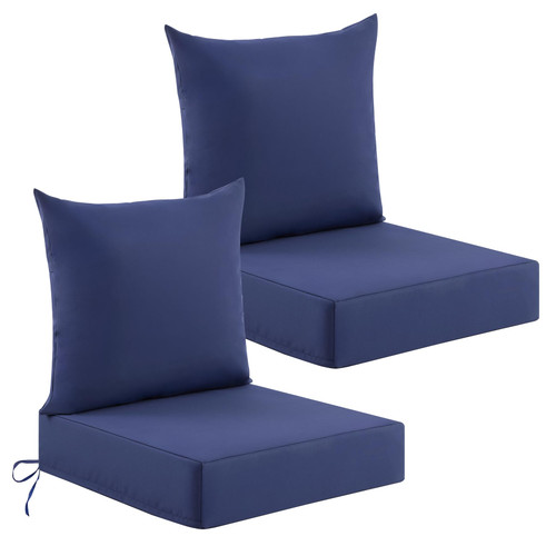 CasaRomild Deep Seat Patio Cushions Set of 2, 24x24x5.75 Inch, Waterproof Outdoor Chair Cushions, Fade Resistant Patio Furniture Cushions with Ties for Couch, Sofa, Lawn, Outside, Navy Blue