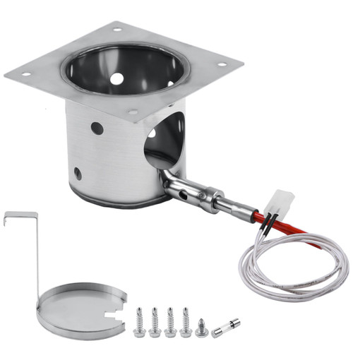 304 Stainless Steel Fire Burn Pot and Hot Rod Ignitor Kit for Pit Boss, Traeger, Camp Chef Pellet Grills, Upgraded Heavy Duty Burner Pot Replacement Parts with Ash Remover, Screws and Fuse