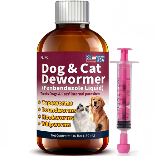 FLIKO Fenbendazole for Wormers, Dewormer for Dogs & Cats, Tapeworms Roundworms & Hookworms & Whipworms, Safe for Kittens & Puppies, 150 mL