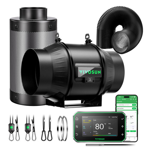VIVOSUN T6 Smart Filtration Kit, Inline Fan, Controller, Carbon Filter,Duct