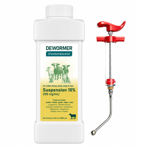 Fenbendazole 10% Oral Suspension Dewormer — Livestock Dewormer (Suitable for Goats, Cattle, Dairy Cows, Sheep, Horses, etc.) Helps Control Roundworms, Hookworms, Whipworms, and Tapeworms 33.8 fl oz