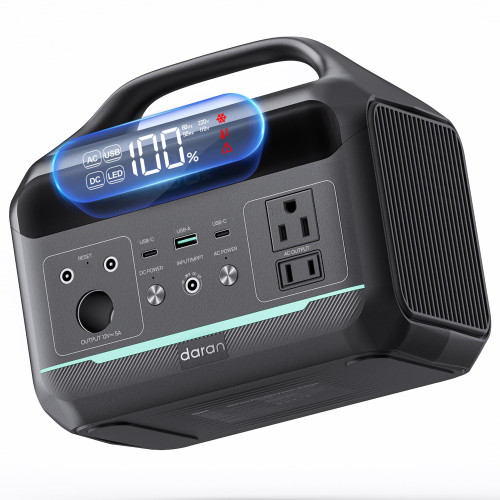 Daran 300W Portable Power Station (600W Surge) | 192Wh LiFePO4 Solar Generator for Camping, RV & Emergency | 8-in-1 Lightweight Battery Supply with 60W PD & LED Light for Laptop, Drone