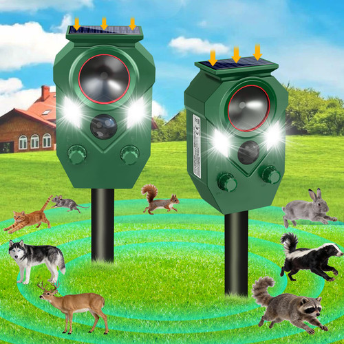YOHHOS Solar Powered Ultrasonic Animal Repeller with PIR Sensor, 2 Pack