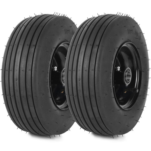 AR-PRO (2-Pack) 11x4.00-5 Tire and Wheel Assembly, 11x4-5 Lawnmower Tire (4-Ply) and Rim with Tube, 3.4” Centered Hub with 3/4” Bearings, Universal Lawn Mower/Yard Tractor Turf Tires