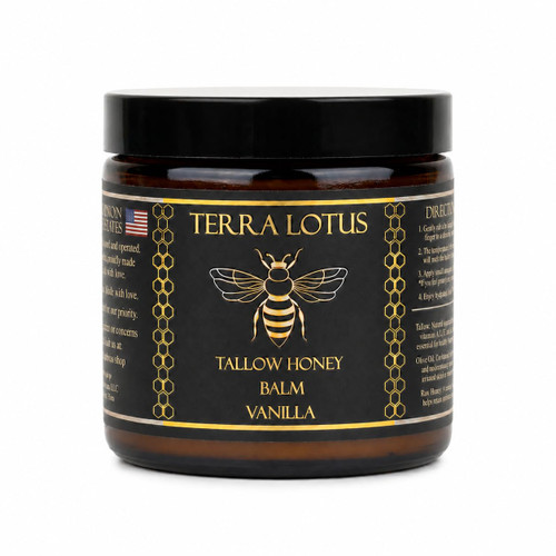 Terra Lotus - Organic Grass-Fed Beef Tallow Balm with Raw Honey - Moisturizing Cream for Soft, Smooth Skin - Handmade All-Natural Moisturizer (4 Oz, Vanilla)