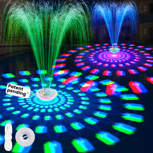 8000mAh Pool Fountain with Light,Rechargeable Floating Fountain with Anchor