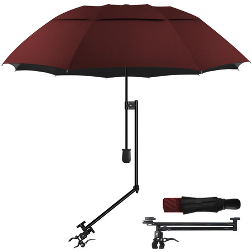 DUOUPA Patio Umbrellas Beach umbrella with Clamp,outdoor umbrella,Portable Umbrellas for Rain,Chair,Golf Cart,Stroller Manual Open & Close (Wine 43″/Type A)
