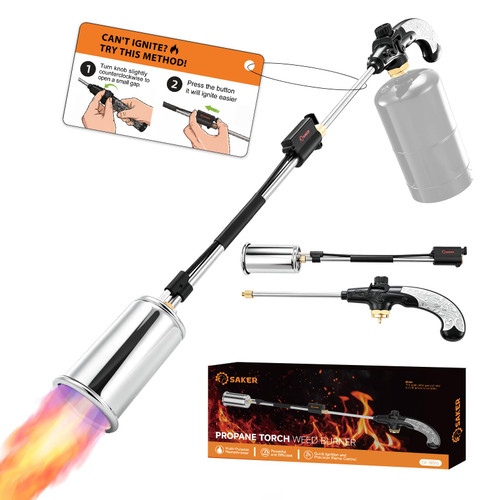 Saker Propane Weed Torch, 45,000 BTU, 30" Handle, Heavy Duty Burner