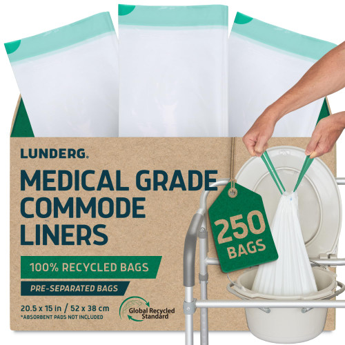 Lunderg Recycled Commode Liners - 250 Environment Friendly Toilet Bags