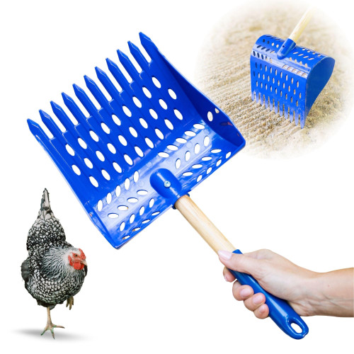 The Coop Scoop® Shelf 2-in-1 Chicken Poop Scooper & Rake, 10" Handle
