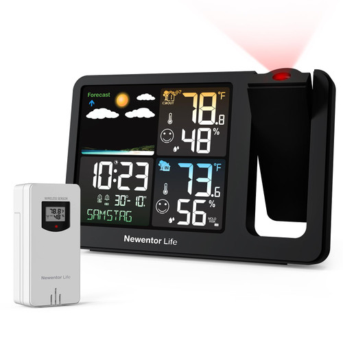 Newentor Projection Alarm Clock, 2-in-1 Weather Station, Red Projection