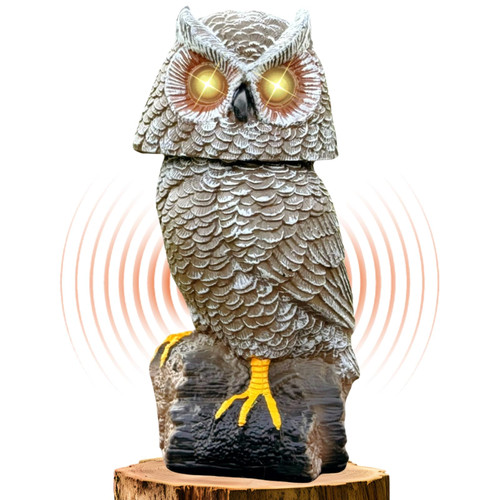 Ugold Solar Powered Garden Owl with Motion Detection, Rotating Head, Realistic Hoots and Silent Mode, Outdoor Statue and Sculpture, Owl Decoration for Home, Garden, Patio and Lawn