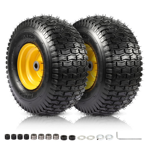 2PCS 15x6.00-6 Tire and Wheel Assembly, Replacement for Craftsman John Deere Cub Cadet Riding Mowers, 4 Ply Tubeless Lawn Mower Tires 15x6x6, 500lbs Capacity, 3" Centered Hub, 3/4" Bushing
