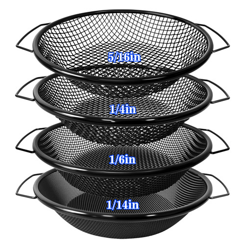 4PCS Soil Sifter for Gardening with Handle, Dirt Sifter for 5 Gallon Bucket, 1/14in 1/6in 1/4in 5/16in Mesh for Compost, Rock, Vermicompost