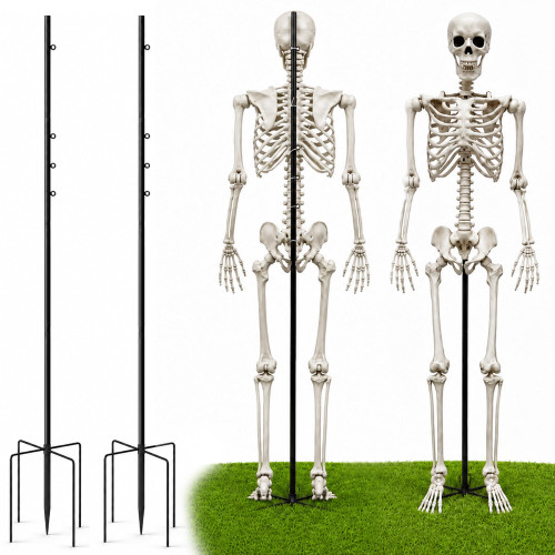 2 Set Adjustable Halloween Skeleton Stand, 5.4 Ft Metal Skeleton Pose Stand
