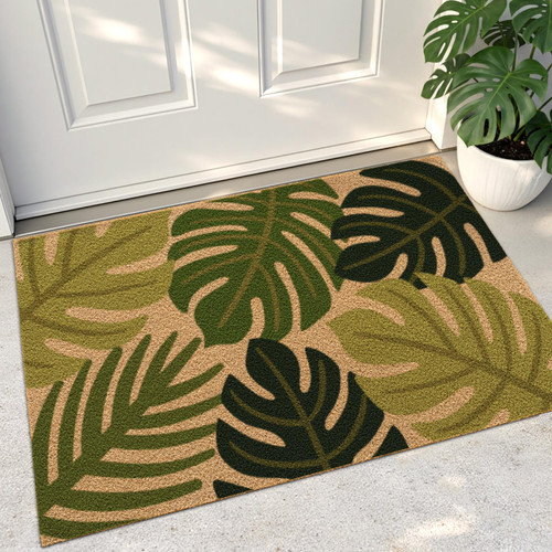 DEXI Front Door Mat Outside Entrance 24x36 Entry Doormat Monstera Leaves