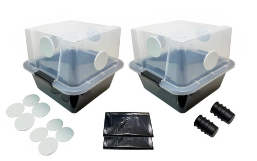 Grower's Select 28Q Cube Mushroom Monotub Fruiting Chambers with Filter Disks and Liners (2 Pack)
