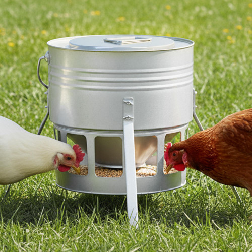 KOL Metal Chicken Feeder 20lbs Capacity with 12 Ports