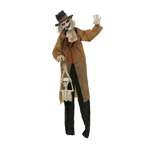 Haunted Hill Farm 5.25-ft. Standing Gravekeeper Animatronic, Indoor or Covered Outdoor Life-Size Halloween Decorations, Halloween Animatronic with Red LED Eyes and Sound Effects, Battery-Operated