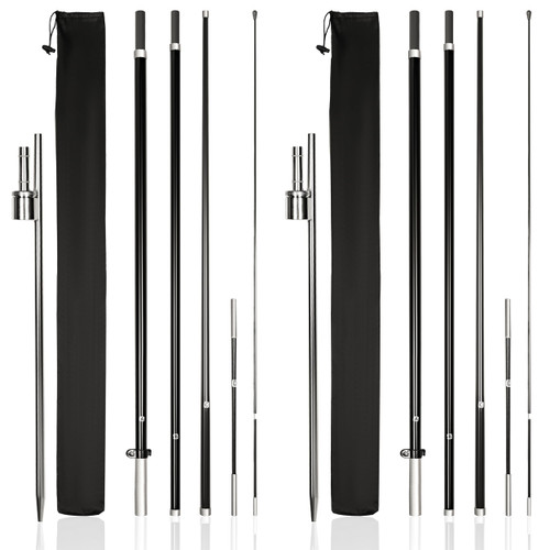 KLEXORE & CO Feather Flag Pole Kit 15ft Tall 2 Pack Fits 8-9ft & 11-12ft Feather Flags ONLY 100% Fiberglass Heavy Duty Ground Spike for Business Advertising Swooper Flag Pole Kit