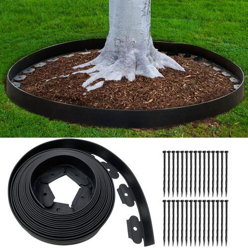 Landscape Edging 33FT, 4IN Tall Garden Edging Borders with 50pcs Stakes, Plastic Lawn Edging Kit, Tools-Free Flexible Fence Edge DIY for Yard, Flowerbeds, Tree, Landscaping, Pathway, Grass, Black