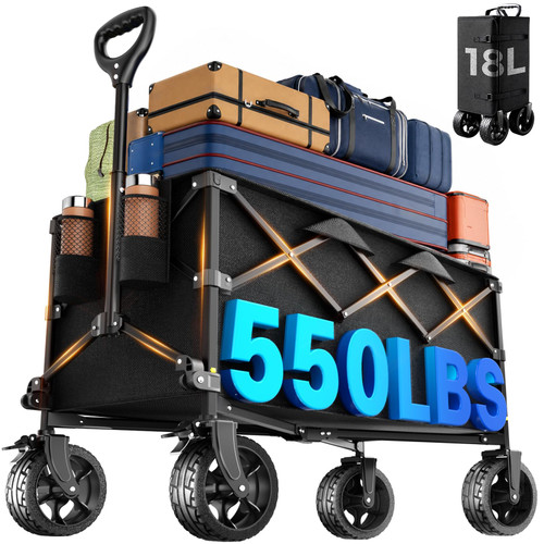 40" Extra Large Collapsible Wagon Cart 550 lbs Capacity Big Wheels IrBlack
