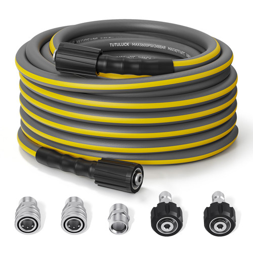 TUTULUCK Pressure Washer Hose Flexible 50ft, 1/4",M22 14/15mm, 3600PSI