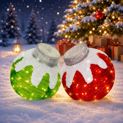 Tngan 2 Pcs Outdoor Christmas Ornaments, Lighted Pop-Up Holiday Ball Decoration with 160 LED Lights, 8 Light Functions, Lighted Collapsible Christmas Outdoor Decorations for Yard, Patio, Home