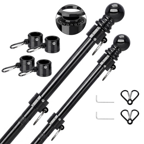 SEEKNEW 6 FT Stainless Steel Tangle Free Flag Pole Kit, 2PCS; Black