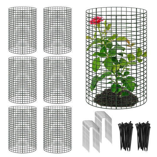 18 Pcs 24'' x 12'' Large Wire Plant Protector from Animals, 6 Pack Metal Plant Cage Chicken Wire Cloche with Ground Stakes and Nylon Tie to Keep Animals Out, Garden Protection Bunny Barricade