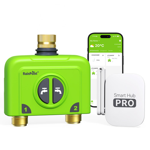 RAINPOINT WiFi Water Timer for Garden Hose, 2 Zone WiFi Sprinkler Controller, Smart Hose Timer Valve, Automatic Drip Irrigation System/Rain Delay for Garden/Lawn