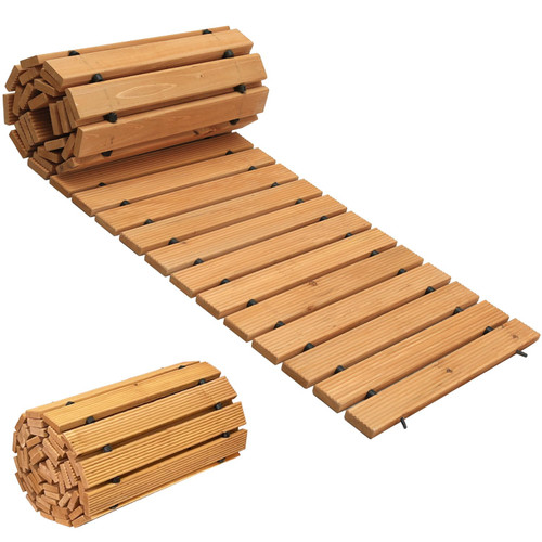 LINSHRY 8FT Wooden Garden Pathway, Outdoor Roll Out Wooden Walkway Pavers