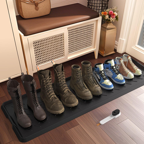 Extra Large Heavy Duty Boot Natural Rubber Shoe Mat for Entryway with Shoes Brush Large Boot Mat Multi-Purpose for Indoor or Outdoor, 16.1x 47.6 Inches