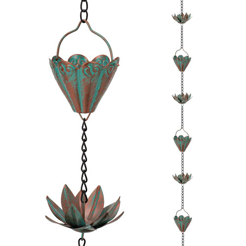 giole 10.3ft Lotus Rain Chains for Outside Gutters, Eaves, Drainage
