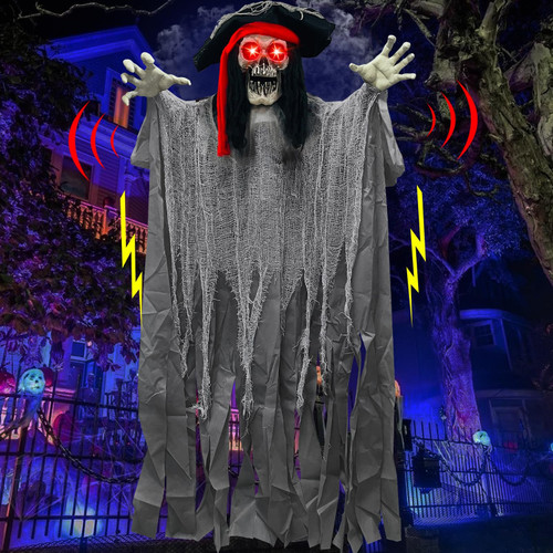 70" Large Halloween Animatronic Talking Pirate Ghost Decorations Outdoor