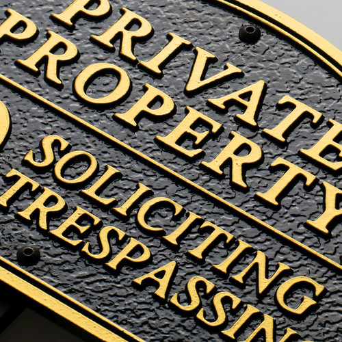 Morgtta Private Property No Soliciting No Trespassing Cast Metal Yard Sign