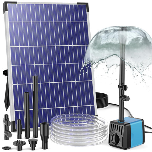 POPOSOAP 10W Solar Water Fountain Pump, Solar Powered Water Pump with 120GPH Fountain Pump, 4 Sprayers, 16.4ft Cable, 6.6ft Tubing for Outdoor Pond,Bird Bath,Fish Tank and Garden Water Features